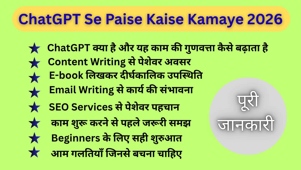 ChatGPT Se Paise Kaise Kamaye 2026: Blogging, Content Writing, SEO और Email Writing की सरल व व्यावहारिक गाइड